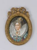 An Antique Enamel on Metal Portrait Miniature of Queen Elizabeth I, depicted wearing a gown