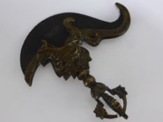 19th Century Tibetan Ritual Kartika, brass Varja and Makara handle with iron blade, approx 16 x 18