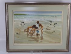Bernard Bays, a water colour painting depicting children playing at the seashore, signed lower