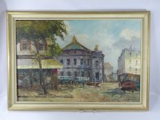 Contemporary Oil on Canvas, depicting View of the Paris Opera House, framed, approx 91 x 59 cms