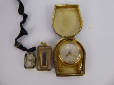 A Vintage Lady's White Metal Rose Cut Diamond and Onyx Face Cocktail Watch, Lancel Travelling