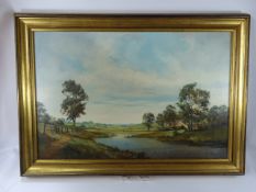 C. Moore Contemporary Oil on Canvas, River Landscape, signed lower right, approx 59 x 90 cms,