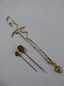 A 9 ct Gold Heart Shaped Filigree Heart and Pearl Pendant on Chain, together with two gentleman's