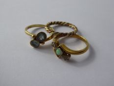 Miscellaneous Rings, including 9ct gold aquamarine cross over ring with millennium hallmark, 9ct