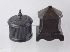 Miscellaneous Antique Tobacco Jars, of sarcophagus form with cover and cylindrical form with cover