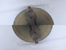 An Antique Brass Outdoor Bell, approx 25 cms dia x 26 cms high, together with a cast iron wall