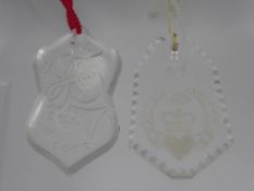 Two Waterford Crystal Christmas Tree Decorations, commemorating the Year 2002 and an Anniversary