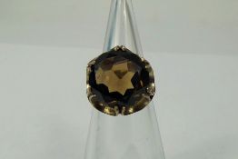 A Lady's Vintage Smoky Quartz and Silver Ring, quartz 16 mm, size J, approx 12.5 gms.