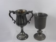 Two English Pewter Chalices, one with engraving, 19th century, one approx 20 cms, the other approx