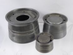 Three 19th Century English Pewter Ink Wells / quill holders. (3)