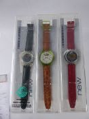 Gentleman's Automatic Swatch Watches, in the original boxes with paperwork, including Goldfinger,