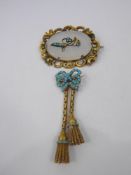 An Antique 14 ct Banded Agate and Turquoise Brooch, the agate is 38 x 29 mm together with an antique