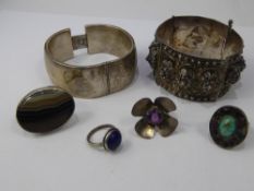 A Vintage Solid Silver Bangle, together with a quantity of lady's silver rings, including Lapis