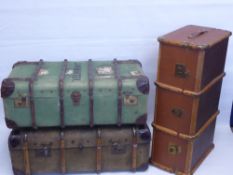 A Trio of Vintage Steam Trunks, the first approx 53 x 33 x 93 cms. the other two approx 52 x 32 92