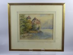 A 19th Century Watercolour, depicting a 'Castle on a Lake', signed and dated 1887 lower left, approx