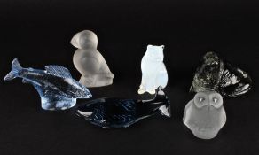 A collection of six Swedish Kosta glass animalsincluding a 1982 WWF blue whale, a 1977 walrus, a