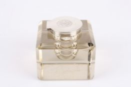 A large Mappin and Webb glass and silver topped ink wellof square form, Condition: In good