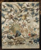 A Chinese silk embroidered panel worked in different coloured silks depicting a tree with