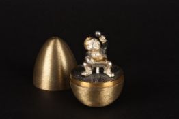 A Stuart Devlin silver gilt novelty Easter egg featuring Little Jack Horner nursery rhymehallmarked