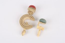 Two sewing clampsthe form of carved ivory probably Cantonese with blue silk pin cushion, together