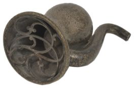 An unusual Victorian white metal ear trumpet the bell shaped body finely engraved with flowers and