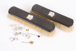A collection of assorted gentleman's dress studs in case together with two tie pins, and a pair of