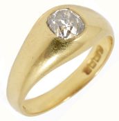 A Victorian single stone diamond set gentleman's ring, the 18ct gold hallmarked mount set with a