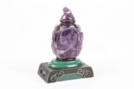 A rare French Art Deco gold and amethyst table strike by Janesich probably 1930 stamped on the