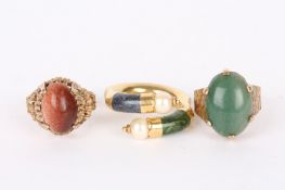 A Continental 18ct hollow gold, enamel and pearl fancy ring, sold together with two 9ct gold