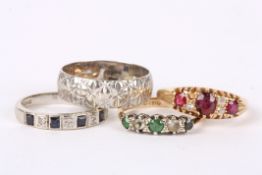 A Victorian three stone ruby and diamond point gypsy ring 18ct mount, an 18ct white gold mounted