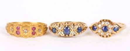 A Victorian sapphire and diamond set fancy gypsy cluster ring 18ct gold mount, sold together with an