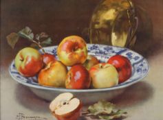 J. H. Lewis A pair of still life scenes of fruit, oil, signed, together with an oleograph still life