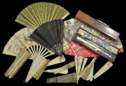 A collection of 19th Century fans comprising of six in original boxes, one red fan with Matador