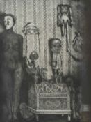 June Carey RSW (20th century) Scottish Threatening presence, a black and white print of dolls and
