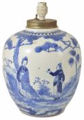 A 19th century Chinese blue and white decorated ginger jar painted in the Kang Xi style with figures