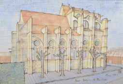 Christopher de Lotbinière (born 1957) British Saint Sulpice de Favieres, ink and watercolour sketch,