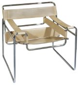 Marcel Breuer a Wasily designed chair with tubular chrome frame and light beige stitched leather