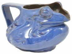 A C. H. Brannah Royal Barum majolica style pottery jug in the form of a frog royal blue glaze,