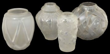 An Art Deco Hunebelle frosted glass vase with moulded abstract design together with another clear