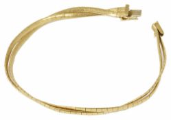 A contemporary Continental .750 articulated bracelet formed as two intertwining linked straps with