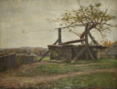 Continental School Two landscapes, unsigned the first depicting a French stone walled farm house