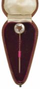 An Edwardian reverse carved and painted Essex crystal stick pin depicting a foxes head with tongue
