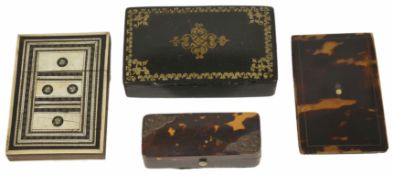 A Victorian tortoiseshell and pique work needle case together with a rectangular lacquer box , a