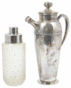 An alvin silver plated Art Deco cocktail shaker together with a glass and chrome plated cocktail