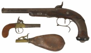 A French Percussion duelling/target pistol Maker:- FNI PAR LE PAGE engraved on the lock, broken