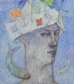 June Carey RSW (20th century) Scottish Visionary, a coloured print of an abstract portrait, signed