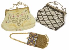 Two small evening bags and a coin purse one evening bag possibly silk with embroidery and some