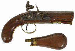 An English flintlock carriage pistol by W. Mills, circa 1820 and associated holster, together with a