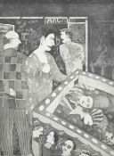 Robert Shaw Pandora at the Pinball table, signed etching, artists proof, signed and dated '86.