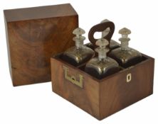 A Georgian mahogany decanter box of square form with recessed brass side handles, the interior